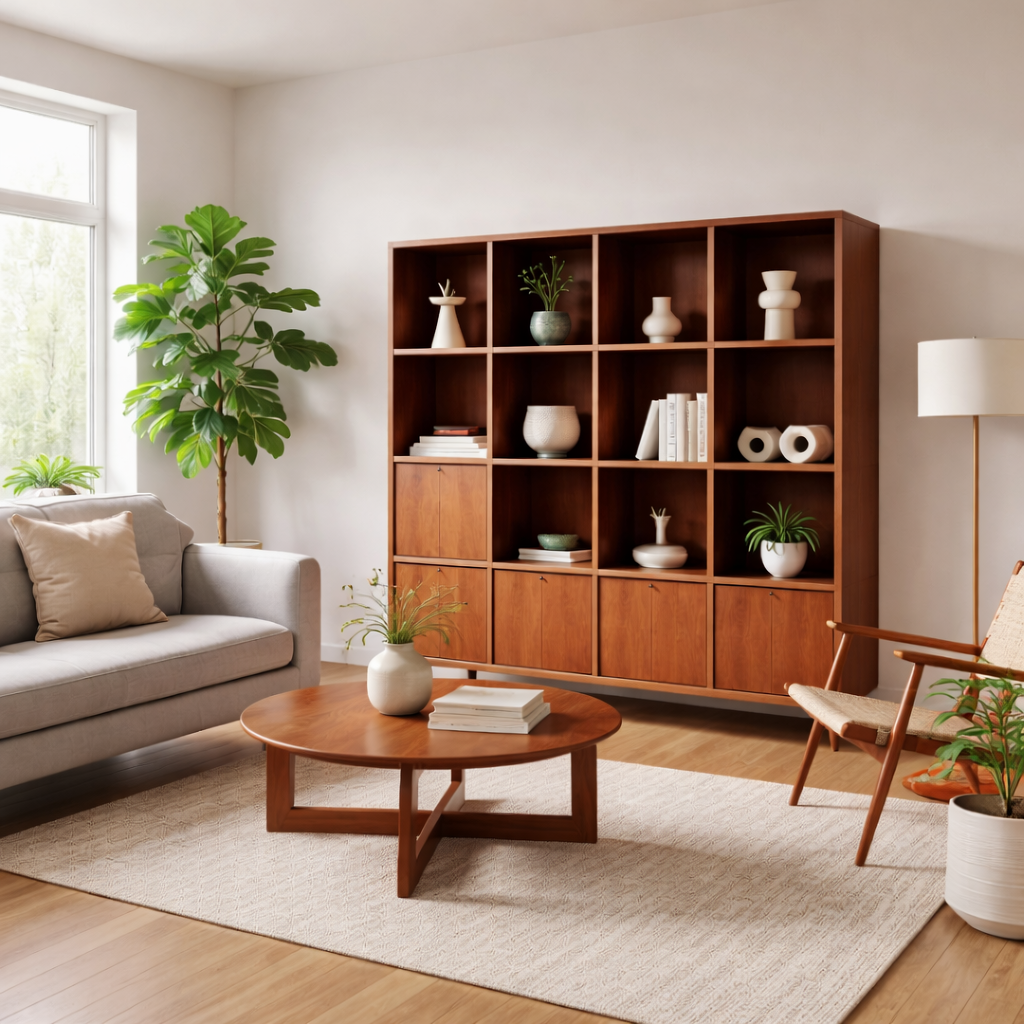 A mid-century-style bookcase – a functional accent in a modern living room – Pastform Furniture